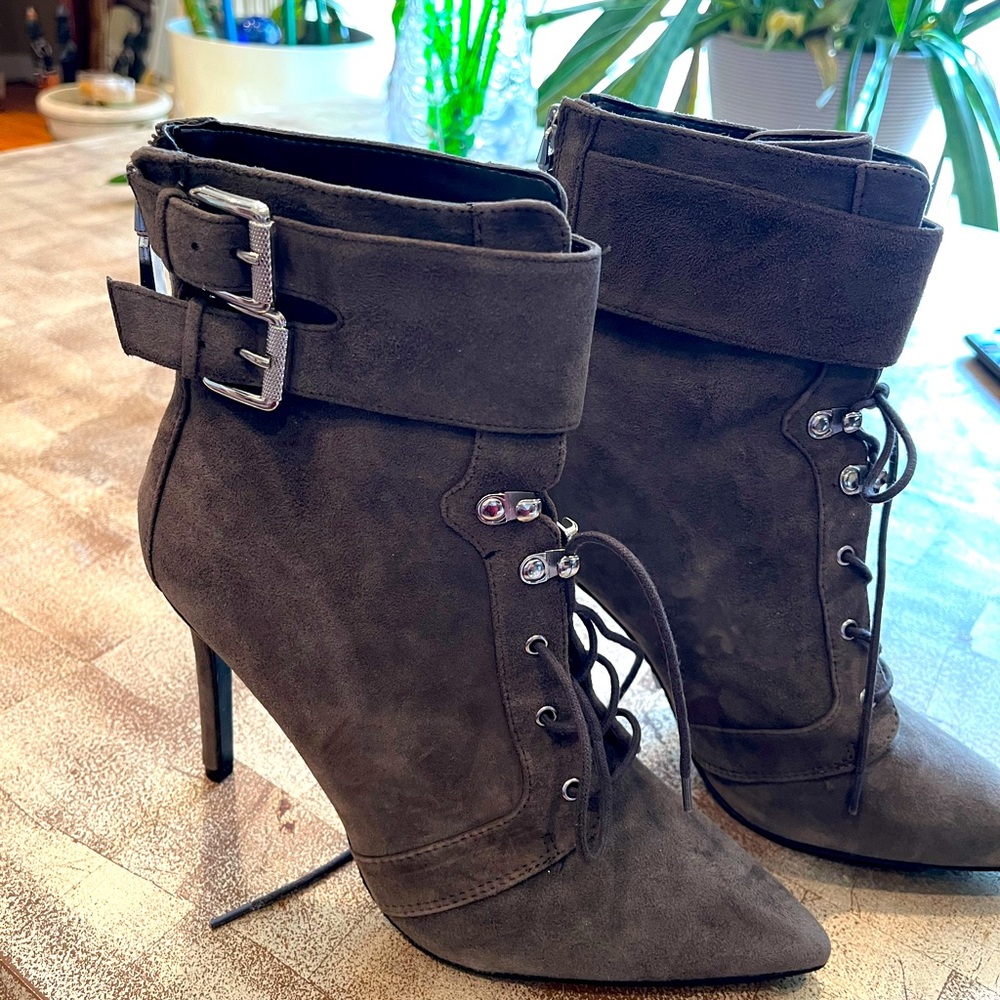 Grey suede ankle boots
